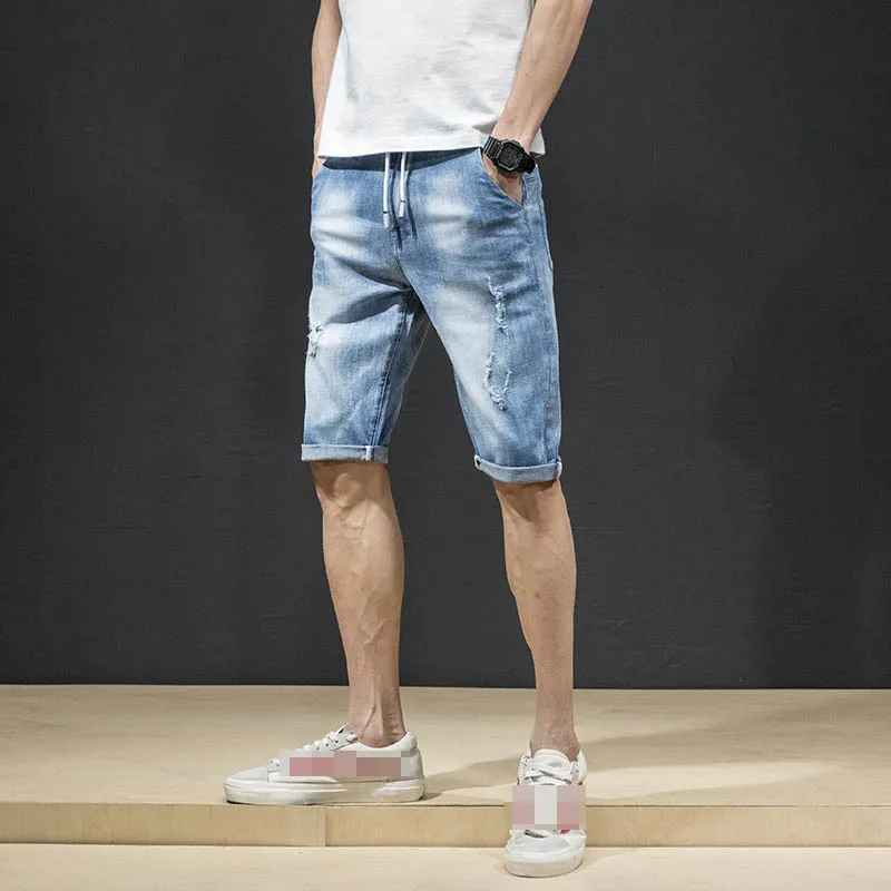 Summer New Men's Solid Straight Jeans Fashion Casual Stretch Short Slim Fit High Quality Elastic Denim Shorts Male Brand Clothes