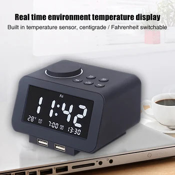 

LCD Display Dimmer Bedroom Bedside Digital Alarm Clock With USB Port Adjustable Volume FM Radio Home Decor Office Desktop Snooze