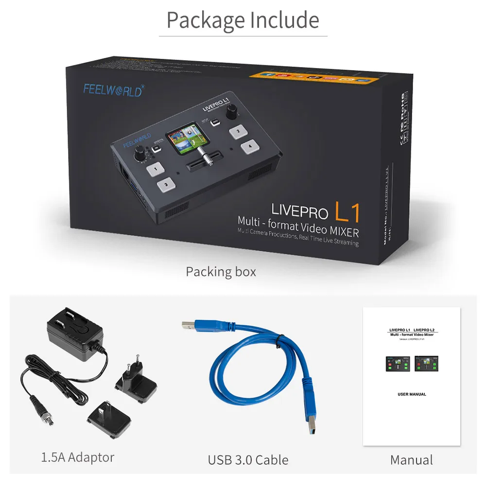 ⁦سويتشر و ميكسر فيديو FEELWORLD LIVEPRO L1 V1 مع USB3.0 ومداخل 4xHDMI للبث المباشر عبر وسائل التواصل الاجتماعي⁩ - الصورة ⁦3⁩