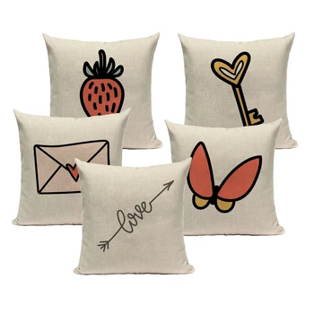 

Fur Linen Cushion Cover Pillowcase Funny Designer Cute Love Letter 45*45 40*40 for Bedroom Red Decorative Pillow Case