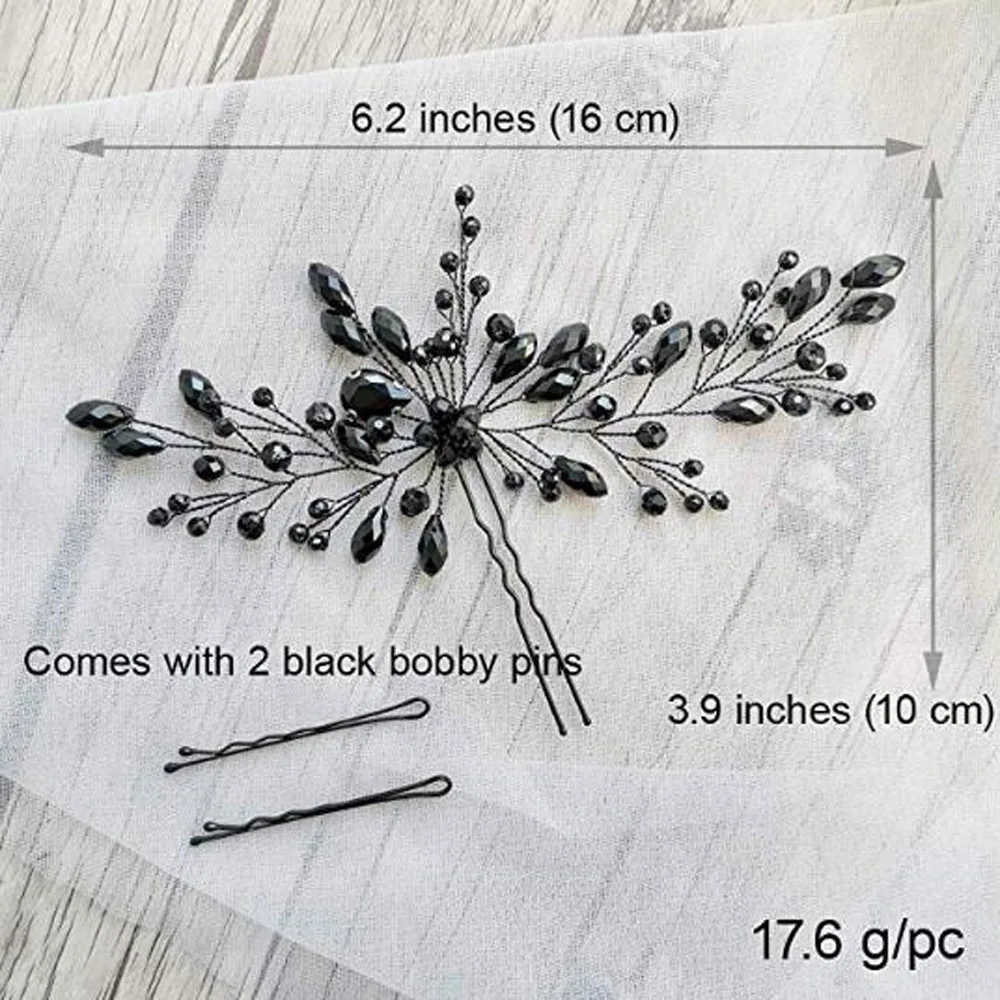 Black Wedding Hair Pins Crystal Decorative Halloween Vine Bobby Pin Clip Women Bun Bridal Accessories for Brides and Bridesmaids