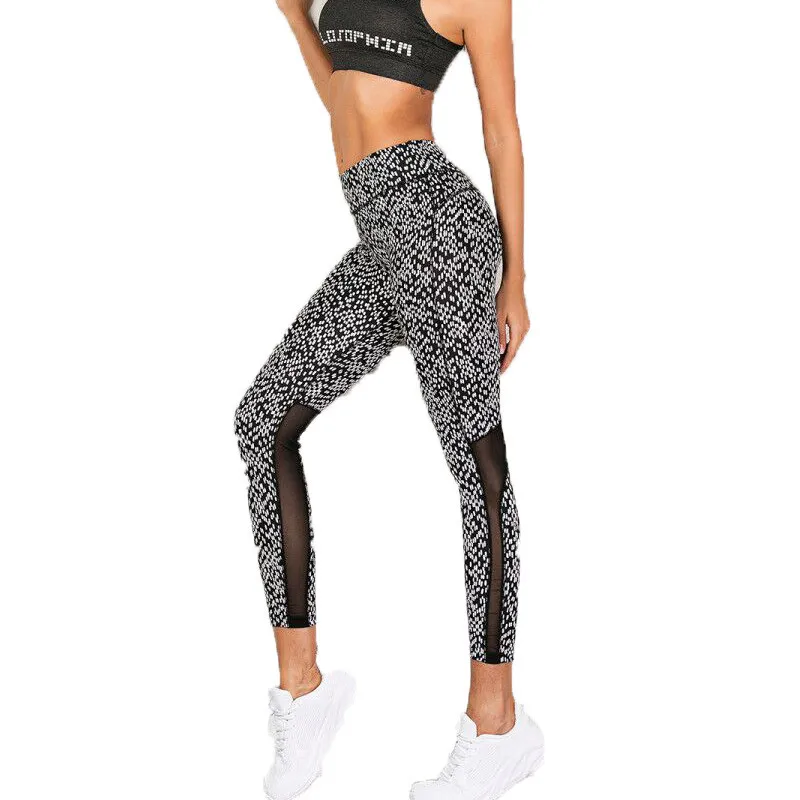 

NORMOV Sexy Casual Mesh stitching Leggings woman High waist elasticity pants 3D printing Autumn Winter Leggings