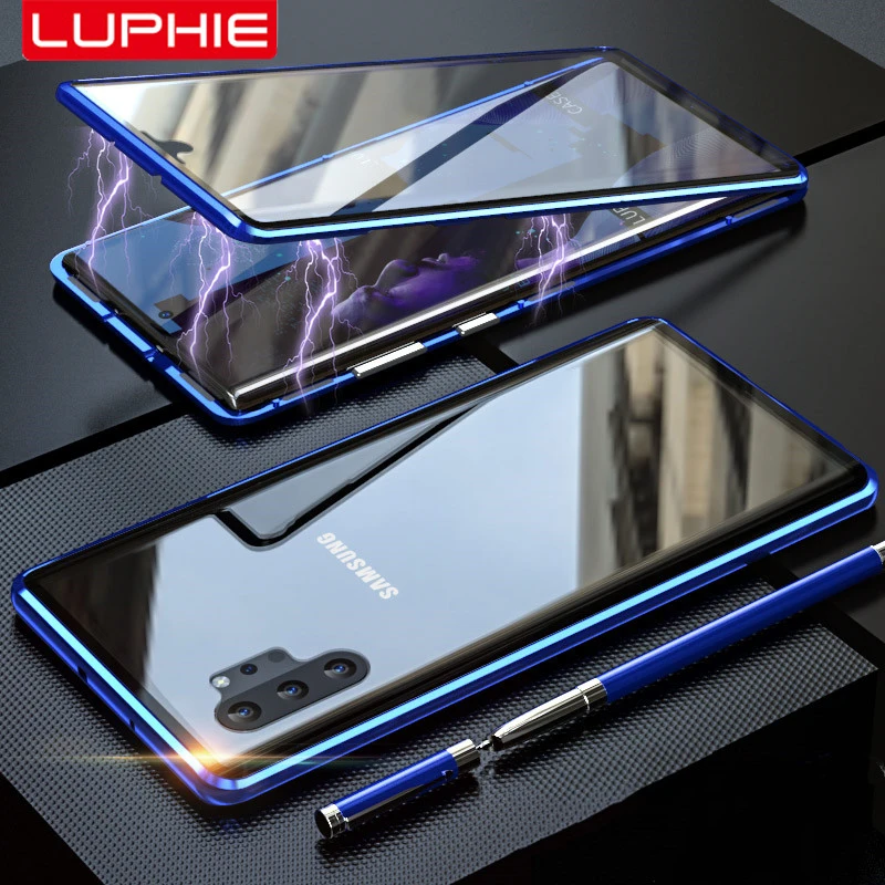 

Magnetic Adsorption For Samsung Galaxy Note 10 Plus Case Metal Frame Double-Sided Tempered Glass Ultra Slim Shockproof Cover
