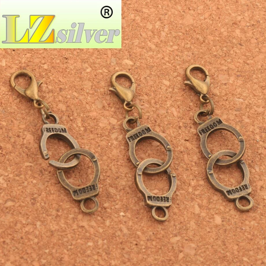 Handcuffs Freedom Lobster Claw Clasp Charm Beads 45.6x10.2mm 100PCS Zinc Alloy Bronze Jewelry DIY C243