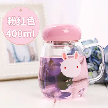 

Korean Cute Glass Cup with Lid Transparent Pink Creative Student Juice Milk Glass Cup High Capacity Home Container Gift MM60BLB
