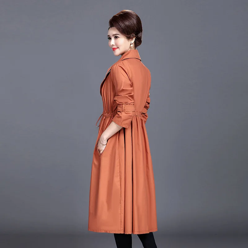 

2019 Spring And Autumn New Style Fold-down Collar Lace-up Mid-length Trench Coat WOMEN'S Dress Casual Fashion Solid Color Coat L
