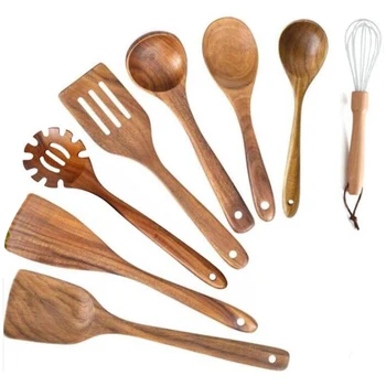

Wooden Utensils Kitchen Cooking Utensil for Non Stick Cookware,Wood Spoons Spatula Ladle Colander,Durable Kitchen Tools