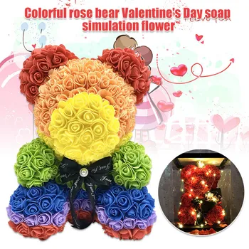 

2019 New Handmade Rose Soap Flower Bear Cute Eternal Flower Bear Rainbow Color Valentines Day Romantic Gift L9