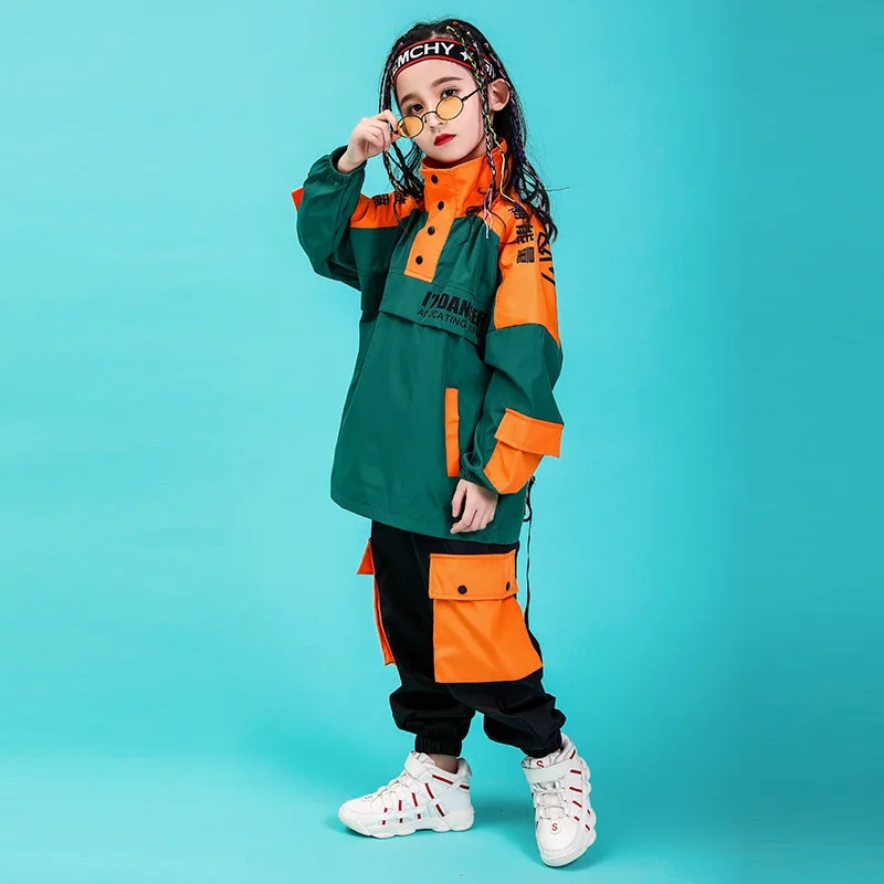 set Осенние детские костюмы для джазовых танцев, зеленая куртка, зеленые брюки, комплект в стиле хип-хоп, Детская уличная одежда, одежда для сцены для девочек и мальчиков - Цвет: set