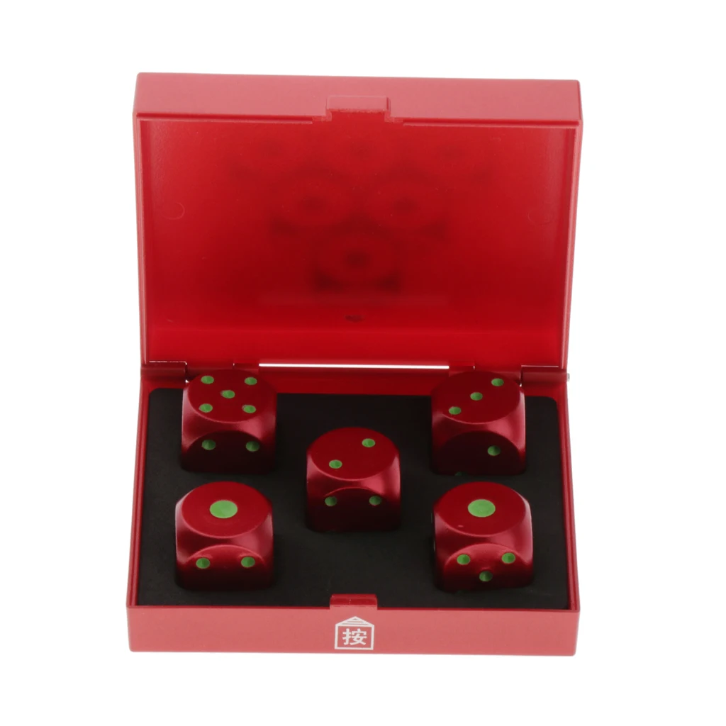 Red 16mm 5 шт. 6 сторонних 16 мм D6 игральные кости металлический золотой/красный со светящимися пипсами - Цвет: Red 16mm
