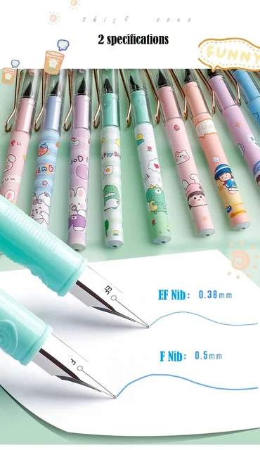 3pcs/set Cartoon Fountain Pen With Ink Set 0.38/0.5mm Kawaii