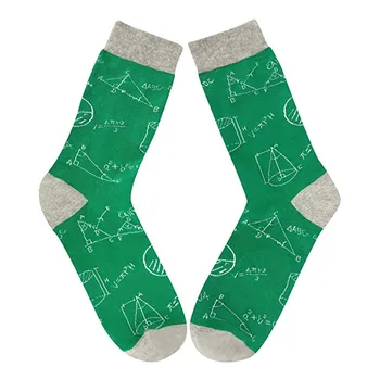 

1pair Anti Scratch Daily Outdoor Sport Sweat Absorbing Math Printing Men Socks Elastic Casual Thickened Non Slip Middle Tube