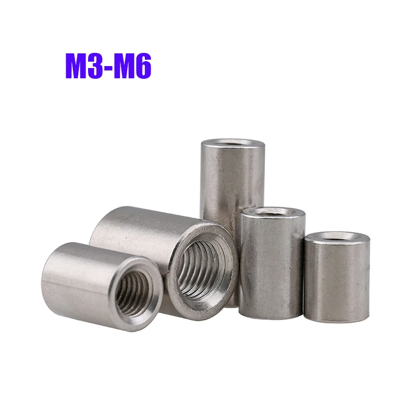 Round Rod Coupling Nut A2 Stainless Steel Long Cylinder Nuts Bar M3 M4 M5 M6 M8 