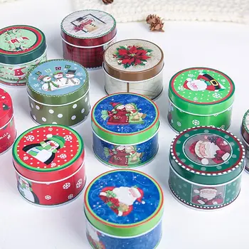 

Christmas Mini Tin Box Sealed Jar Jewelry Biscuit Cookie Coin Candy Storage Container Case Headphones Organizer
