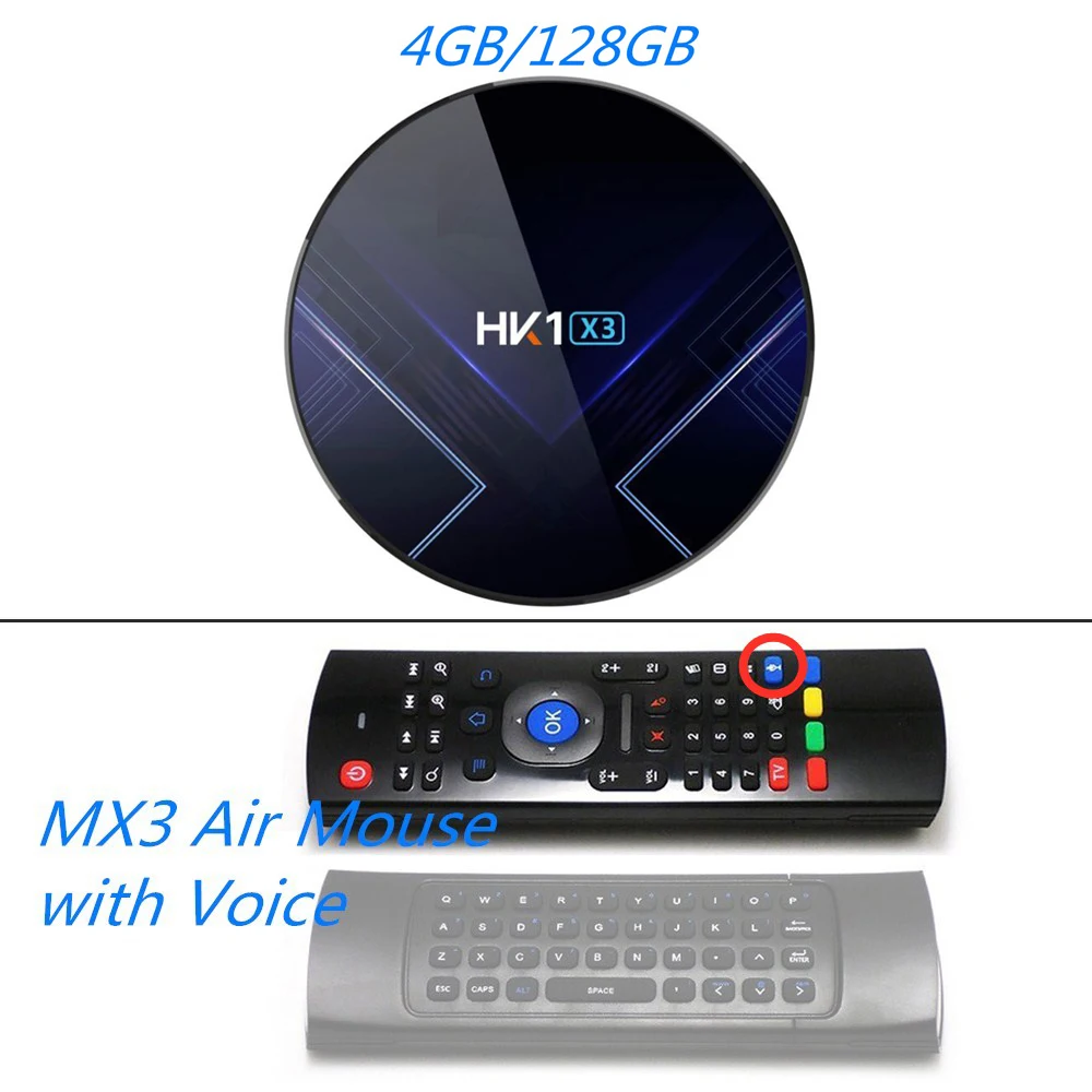 HK1 X3 Amlogic S905X3 4 Гб 128 Гб 64 Гб Смарт ТВ коробка Четырехъядерный H.265 8 к двойной Wifi USB3.0 ТВ-приставка Android 9,0 медиаплеер HK1X3 - Цвет: 4G 128G MX3M Voice