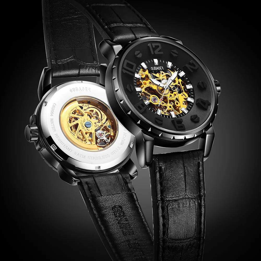 

Opel Children Automatic Analog Watch Leather Belt MEN'S Watch Men Hollow out Back through MEN'S Watch Sports Watch