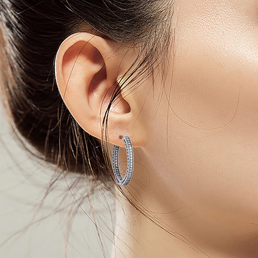 Серьги кольца женские из серебра 925 пробы 27 мм|heart hoop earrings|heart silver earringsheart earrings |