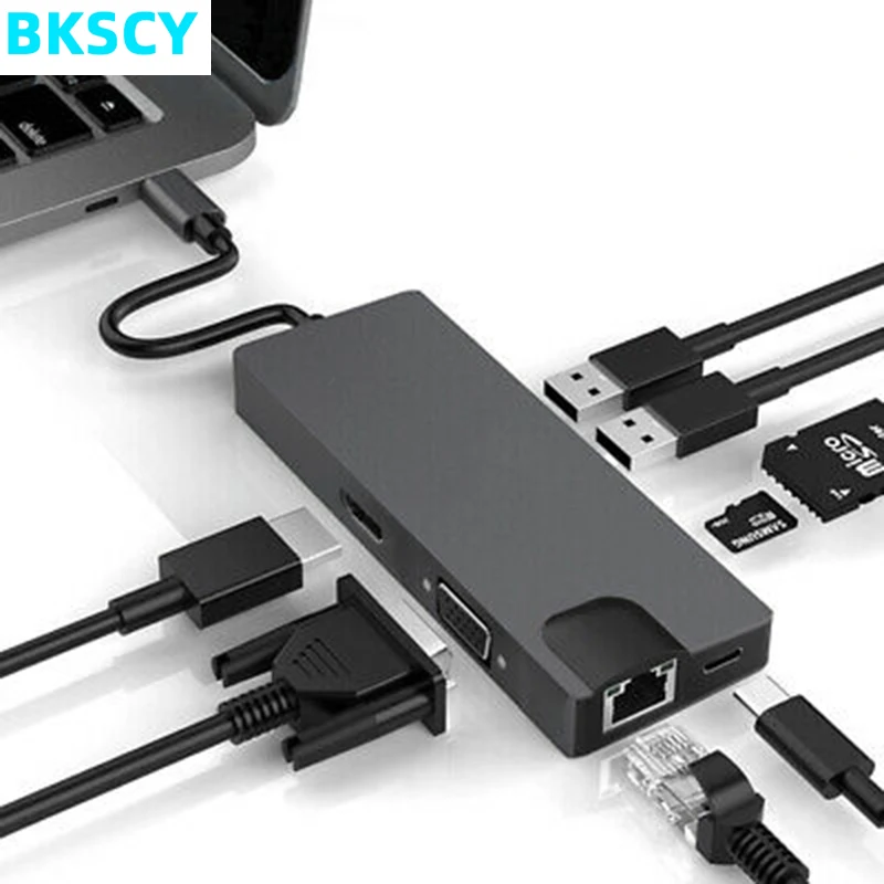 BKSCY Type C Hub к HDMI VGA кабелю Gigabit Ethernet Lan RJ45 адаптер для Macbook Pro 2018 USB 3 0 PD порт