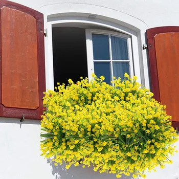 

8Pcs Artificial Flowers Outdoor Uv Resistant Plants, 8 Branches Faux Plastic Greenery Shrubs Plants Indoor Outside Hanging Plant