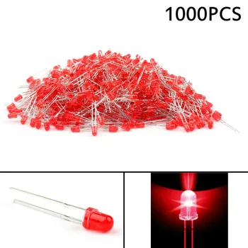 

1000 Pieces 3mm Round LED Light Emitting Diodes Component Red/Green/Yellow/White/Blue LED Bulb Lamp Light Super Bright