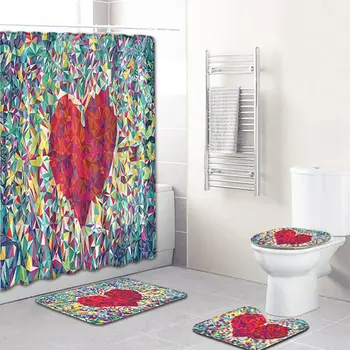 

3pcs Flannel Print Non Slip Toilet Cover Seat European Heart Pattern Soft Bathroom Bath Mat Floor Rug Carpet With Slip Back New