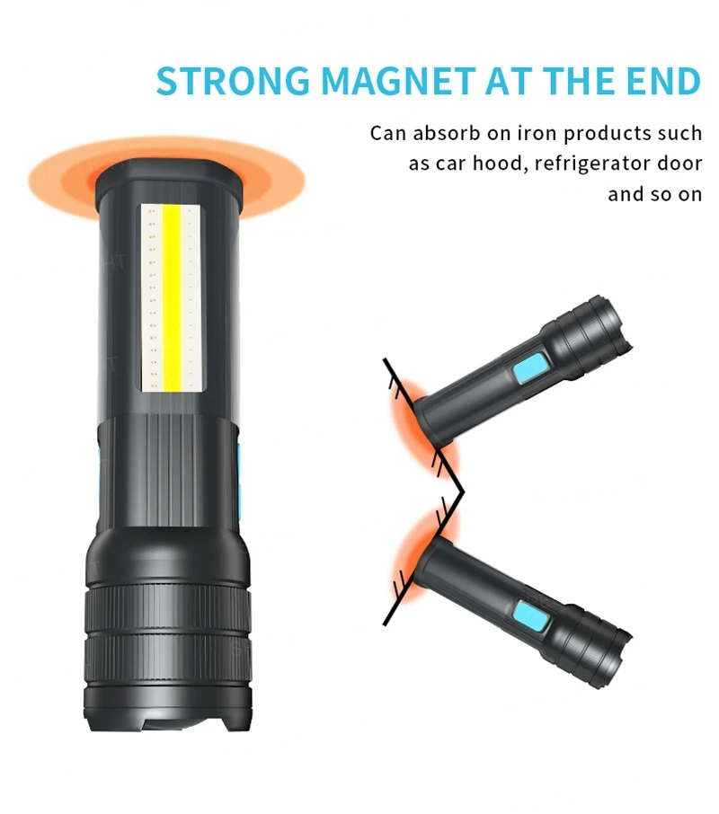 High Bright COB Flashlight Zoomable Multifunction Waterproof Lamp Focus USB Charging Power Bank 7 Switch Mode with Strong Magnet (12)
