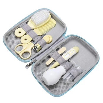 

Baby Care Kit, 8 Pcs Convenient Healthcare Grooming Set Nail Clipper Manicure Scissors Nose Cleaner Hair Brush Comb Essential Da