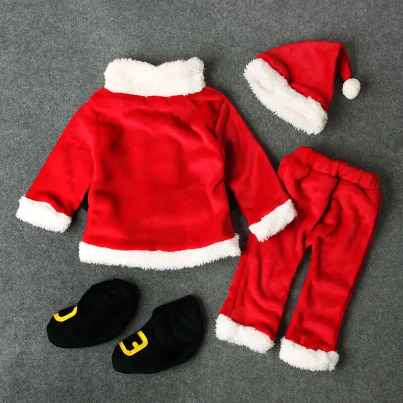 Детская Рождественская одежда костюм Санта-Клауса из 4 предметов детский маскарадный костюм для мальчиков и девочек наряд для рождественской вечеринки нарядное рождественское платье От 6 месяцев до 3 лет