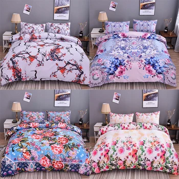 

Homesky luxury flower bedding set duvet cover 3d printing plum blossom with pillowcase twin double queen Bedclothes