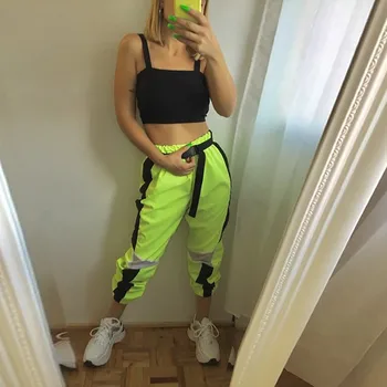 

Cargo Pants Streetwear Women Bright Yellow Track Pant Sweat Pants Womens Patchwork Pants Elastic Waist Ladies Pantalon Femme #3