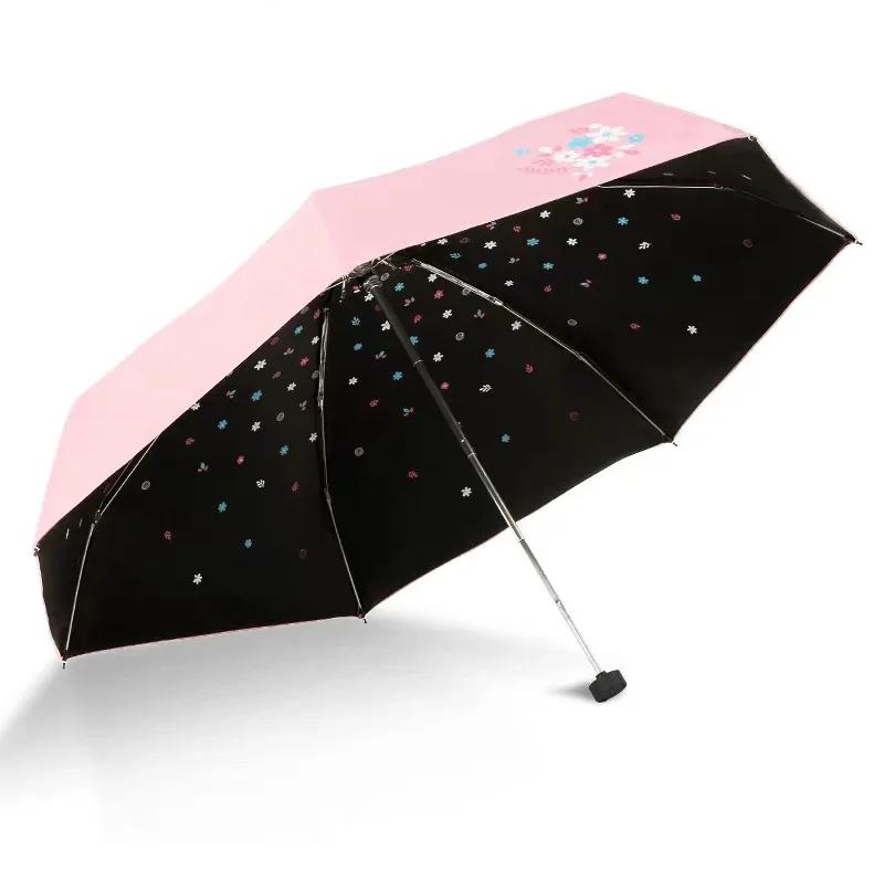 Мини-зонтик для женщин с цветочным узором, 5 складных модных зонтов для девочек, Chinease, брендовая легкая женская маленькая зонтики солнце, защита - Цвет: Розовый