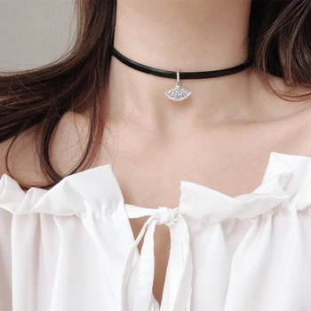 

Really 925 Sterling Silver Black Sector Chokers Necklace Cubic Zirconia Punk Egirl Fashion Friends Women Jewelry Free Shiping