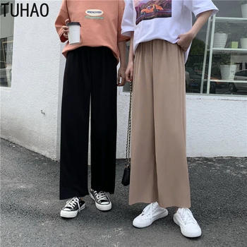 

TUHAO Spring Summer Pants Casual Trousers Woman Elastic High Waist Wide Leg Pants Harajuku Ladies Straight Pants 2020 WM05