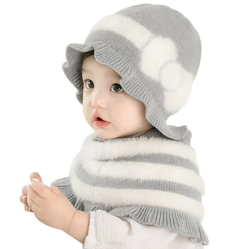 

Winter Baby Warmer Shawl Bowknot Design Hat Infant Cotton Collar Scarves Neckerchiefs Headwear Set