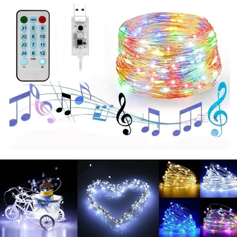 

5M 10M Music Control Led Light Chain Copper Wire Led String Lights Fairy Lights For Christmas Lights Wedding Party