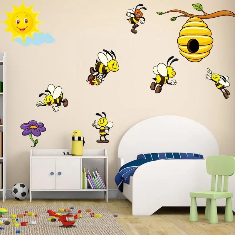 b68 Cartoon Bee Kids Bedroom Wall sticker-Vinyl Bedroom Door 