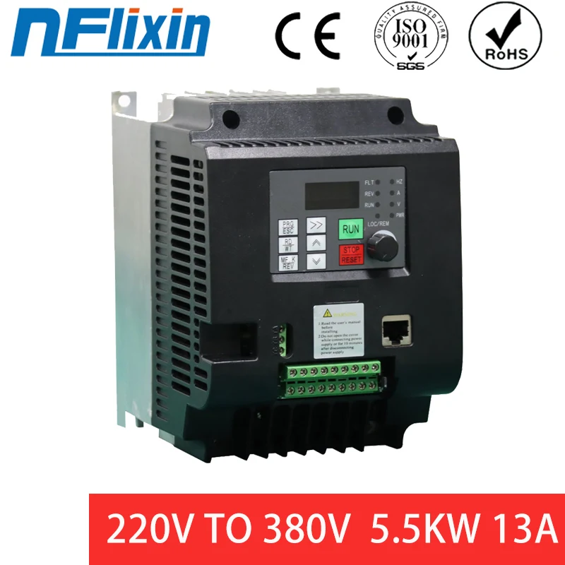 VFD 1.5kw 2.2KW 3kw 4kw 5.5kw 7.5kw 11kw inverter Boost AC Frequency Inverter 1 phase 220V input to 3 phase 380 V output