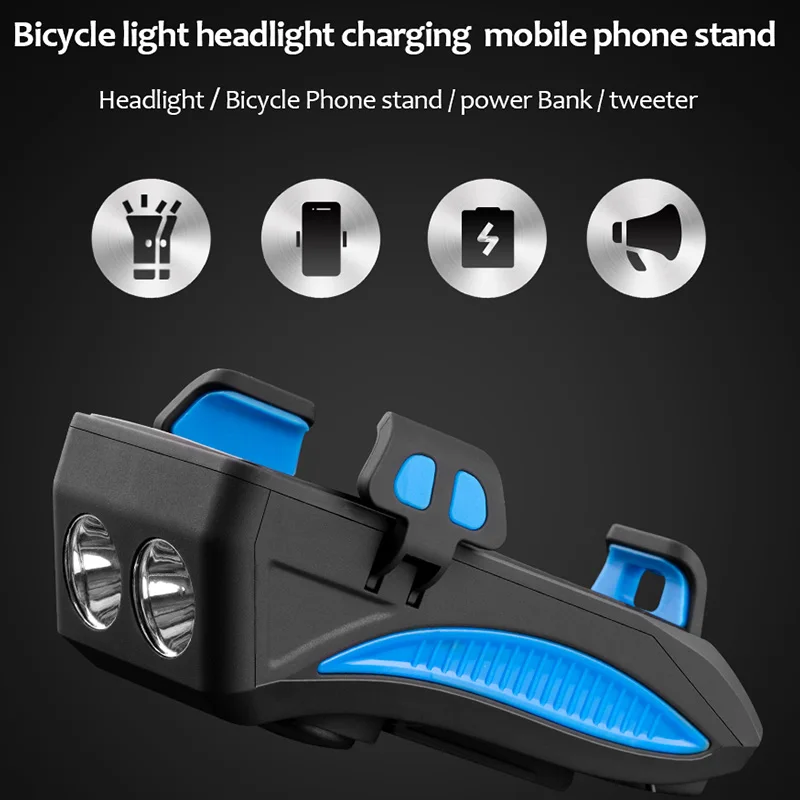 Велосипедный светильник, заряжаемый Usb, флэш-светильник, держатель для телефона, велосипедный светильник, высокий, 4000 мА/ч, внешний аккумулятор, велосипедный рог, светодиодный светильник