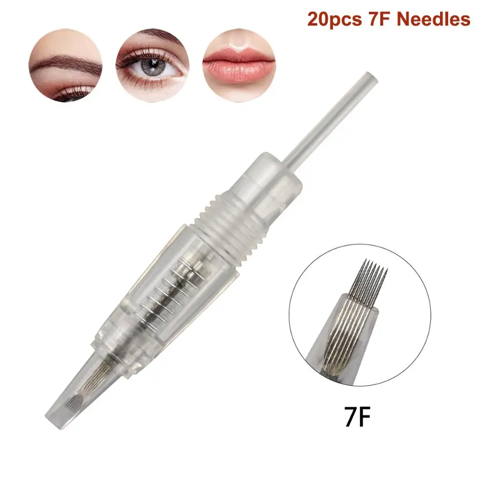 20pcs 7F Needles Перезаряжаемая Перманентная тату машинка для макияжа Омбре пудра бровей Татуировка ручка микроблейдинг подводка для глаз губ затенение принадлежности - Цвет: 20pcs 7F Needles