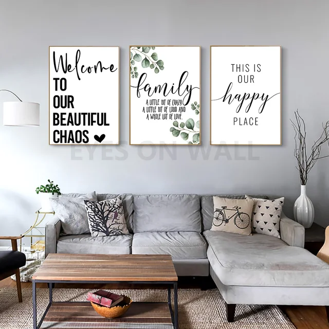 Family Simple Quote Picture Green Leaves Poster Black White Wall Art Canvas Painting Nordic Style Modern Print for Living Room 2