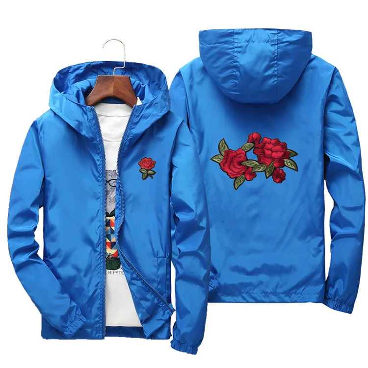 Новинка весны, модная повседневная куртка с капюшоном и вышивкой розы для мужчин и женщин, одежда больших размеров, европейский размер XXS-4XL
