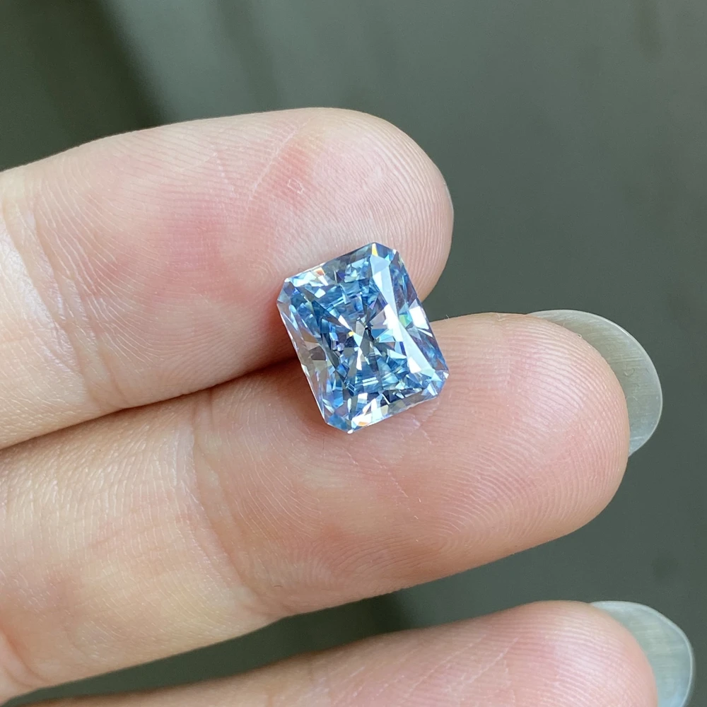 Meisidian New Color 8x10mm 4 Karat Loose Radiant Cut Moissanite Deep Blue Diamond Price Per Carat