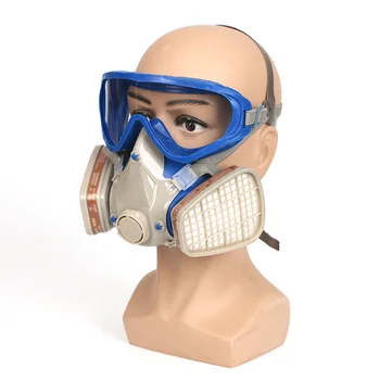 

Full Face Cover Double Filter Air Breathing Chemical Gas Protection Safty Blue + White