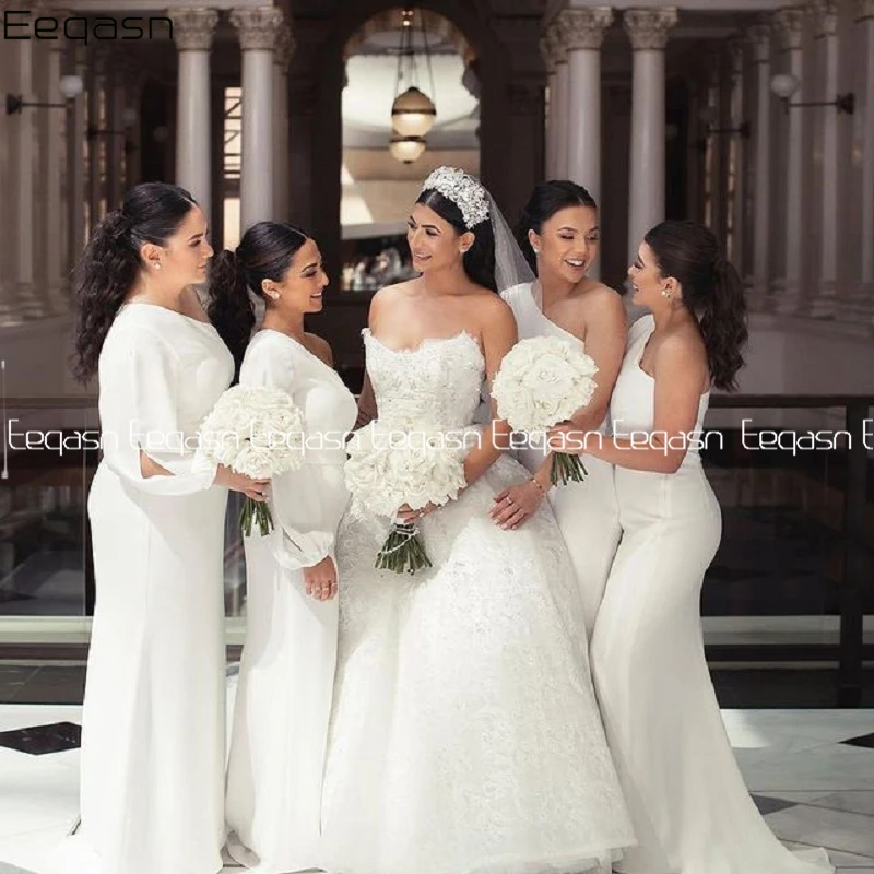 

2024 платья подружки невесты с юбкой-годе, Африканское женское платье с одним открытым плечом и длинным рукавом, официальное платье со шлейфом, платье для свадебной вечеринки