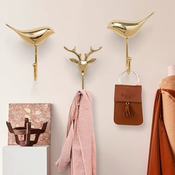 

American new style Luxury copper key hook bird's wall door copper coat hook vintage home decor mini animals figures wall decor
