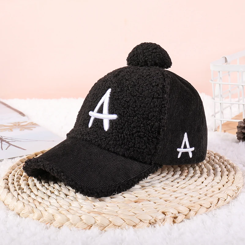 Детские шапки, Осень-зима, новая плюшевая детская шапка с буквами, Корейская новая милая детская бейсбольная кепка, холодный головной убор