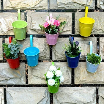 

Iron Wall Hanging Flower Pot Metal Wall Removable Detachable Candy Color Bucket Tin Garden Balcony Hanging Succulent Bucket New
