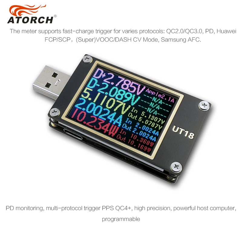 USB Meter Tester Power Meter USB Multimeter Voltage and Current Meter Monitor Tester 3.6-32.5V 0-5A USB Power Tester Multi-Function Tester Display Capacity Voltage Current Capacity Detector Black