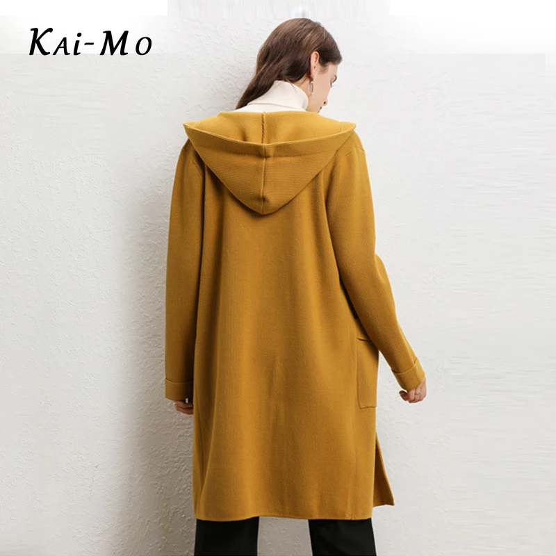 KAI-MO, зимнее вязаное пальто для женщин, Свободный вязаный кардиган, шерстяной свитер, негабаритный мягкий высококачественный кардиган, пальто