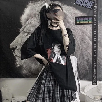 

suit female summer student Korean version of loose print short-sleeved T-shirt and high waist check pleated skirt two-piece set